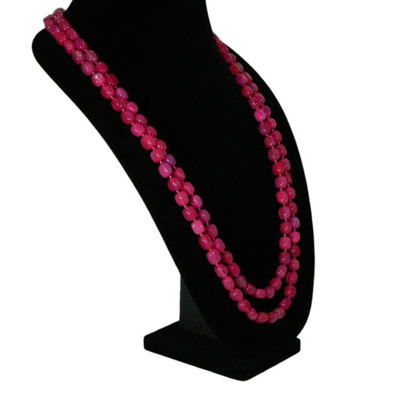 Opera Length Hot Pink Gemstone Necklace Designer Signed LR - Picture 4 of 14